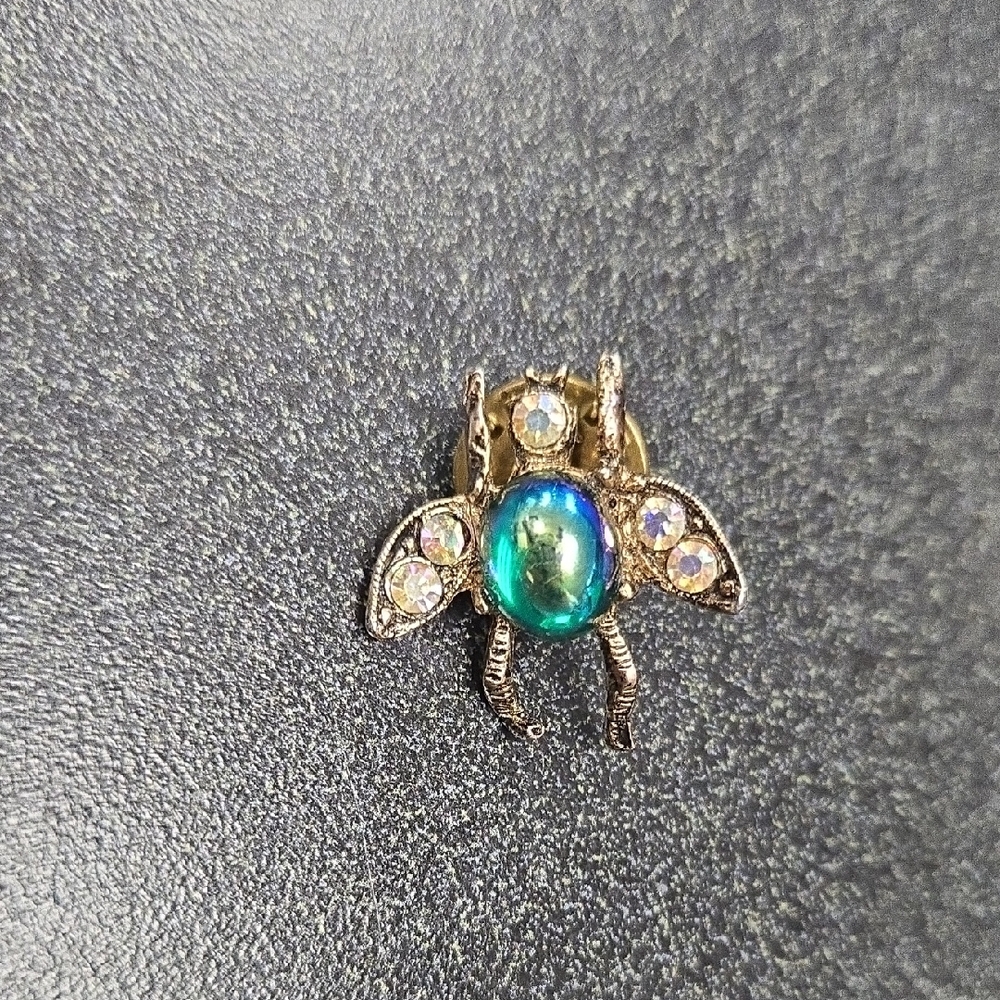 Vintage AJC Fly Pin Brooch Blue Glass Jelly Belly Cabochon AB Rhinestone Insect
